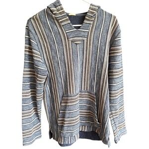 Faherty Blue‎ Striped 100% Cotton Poncho Hoodie S